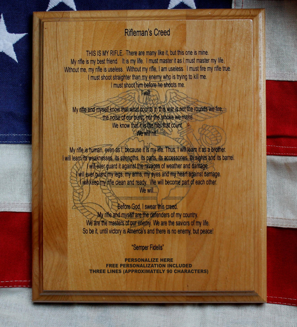 Marine Corps EGA Plaque, Rifleman’s Creed, Semper Fi, USMC