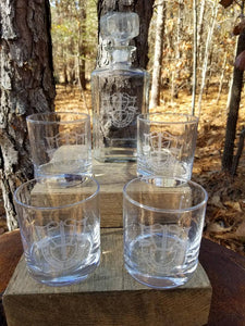 Decanter & four Rock glasses