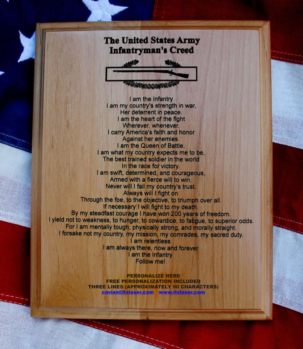 US Army Infantryman's Creed Plaque, Combat Infantryman Badge CIB,