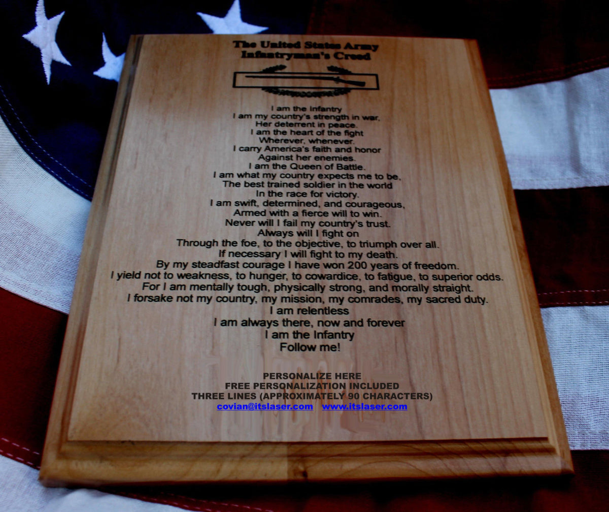 US Army Infantryman's Creed Plaque, Combat Infantryman Badge CIB ...