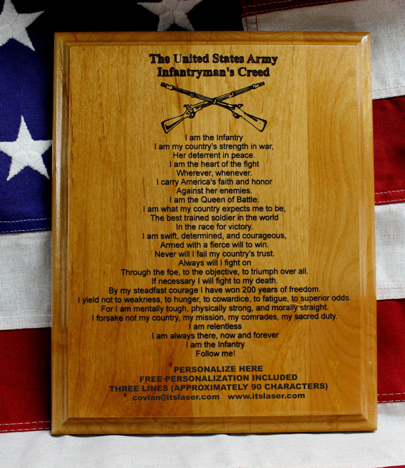 US ARMY Infantryman's Creed Plaque, infantry crossed rifles