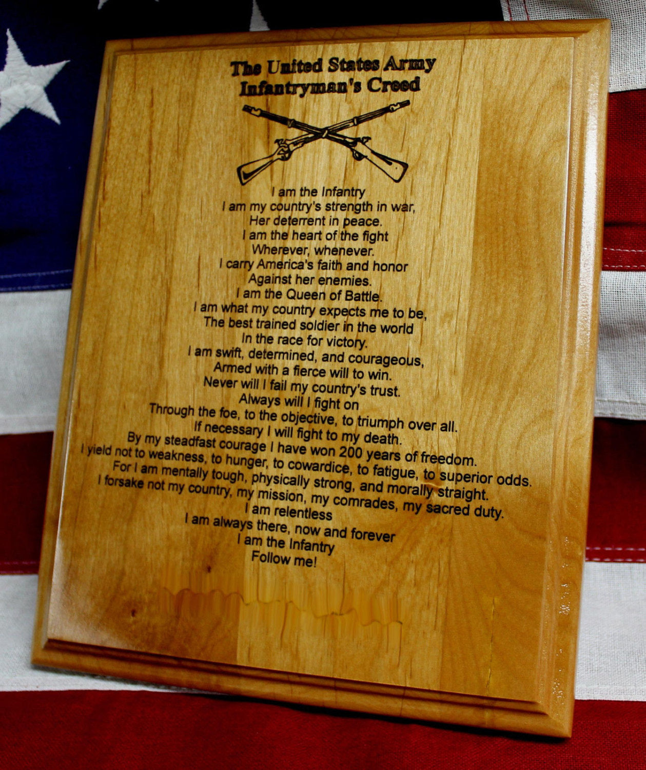 US ARMY Infantryman's Creed Plaque, infantry crossed rifles