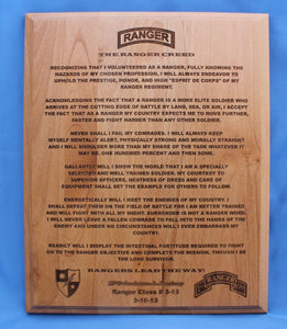 US Army Ranger Creed Plaque, 75th Ranger Regiment
