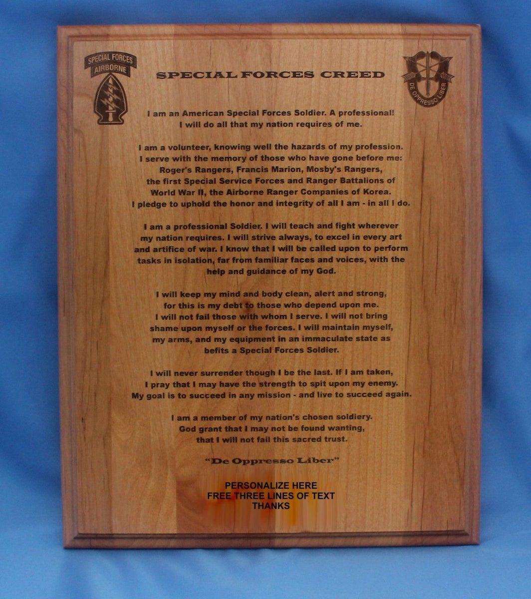 Special Forces Creed Plaque, solid wood – ItsLaser Engraving