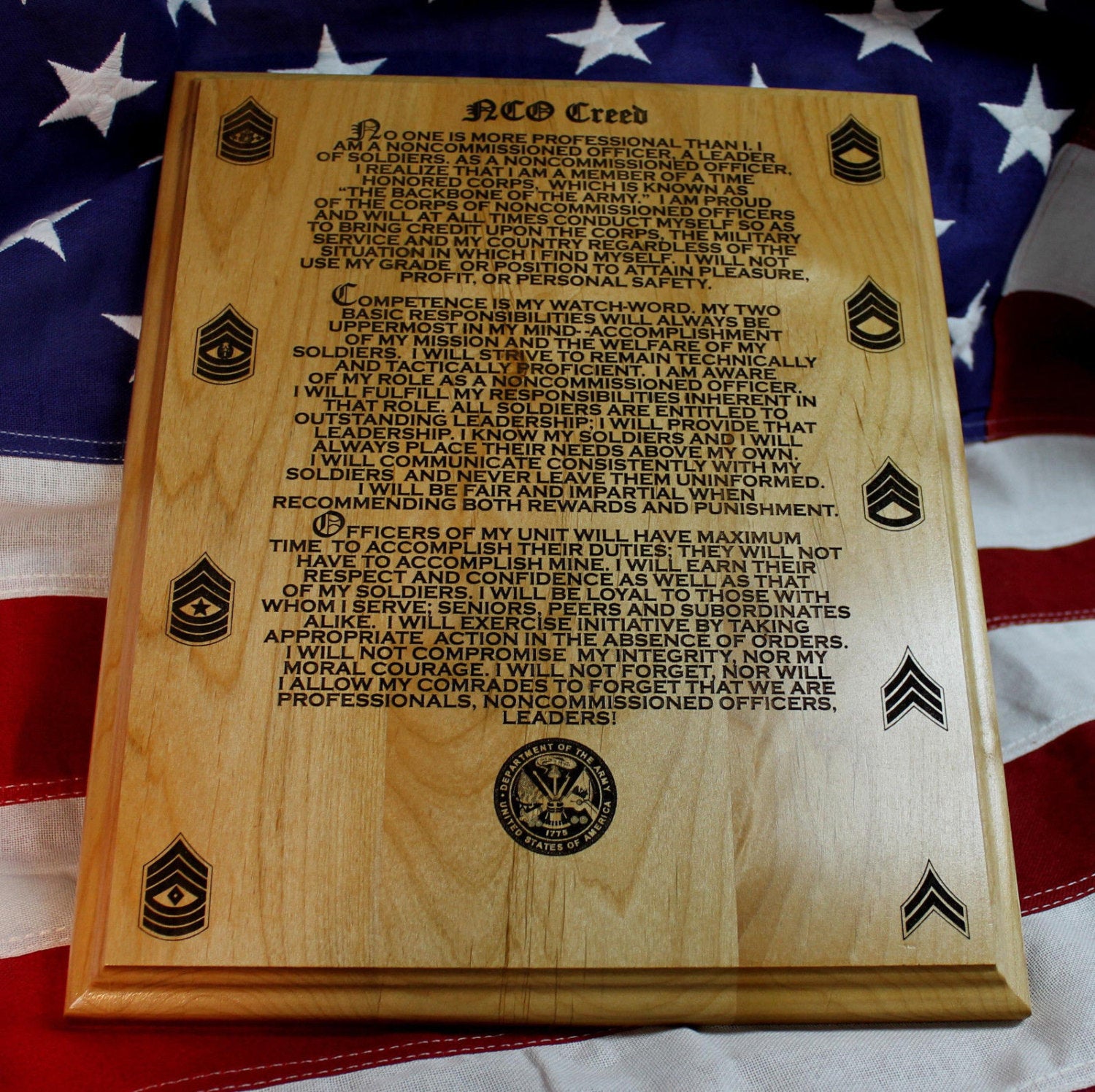 US Army NCO Creed Plaque