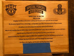 Personalized US Army Special Forces Prayer Plaque, solid wood 10.5 x 13 inches, 3 lines of text, custom promotion